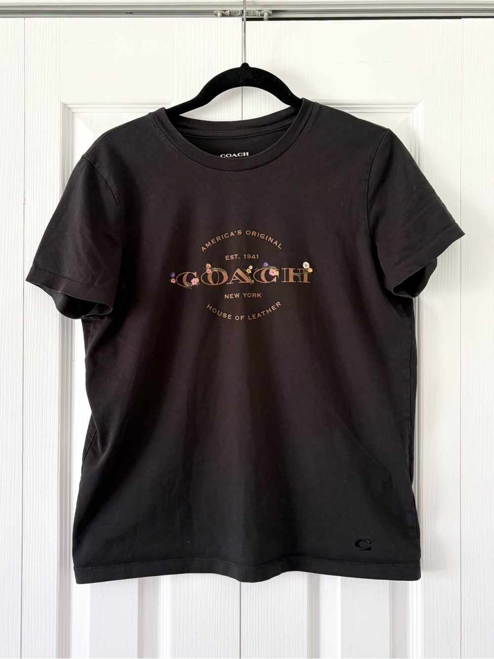 Black Floral Embroidered Coach Shirt